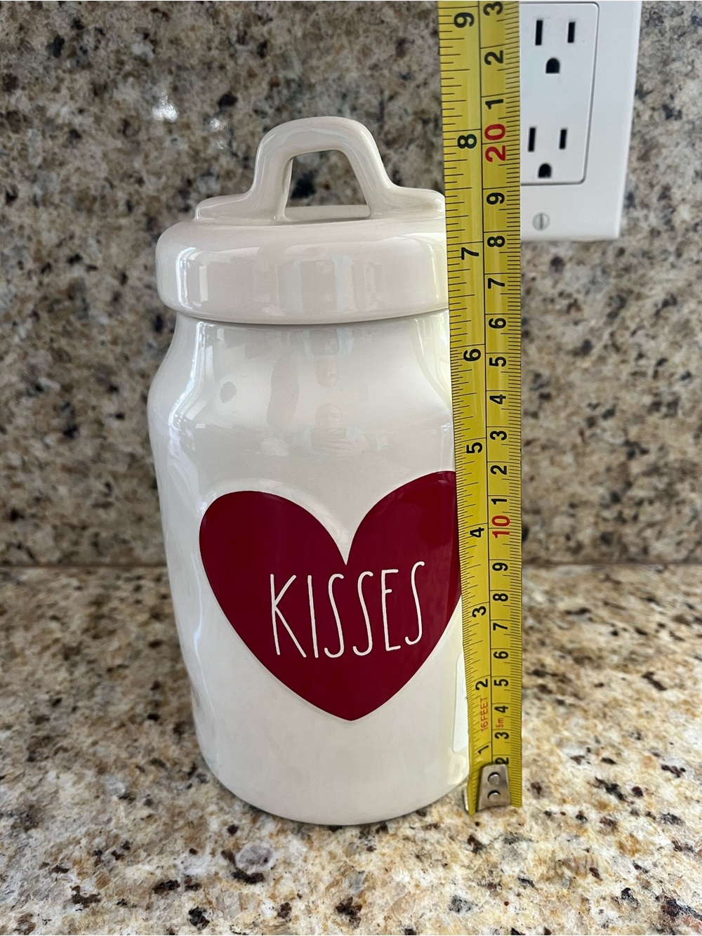 Rae Dunn White Ceramic Jar with Red Heart "KISSES" Valentines